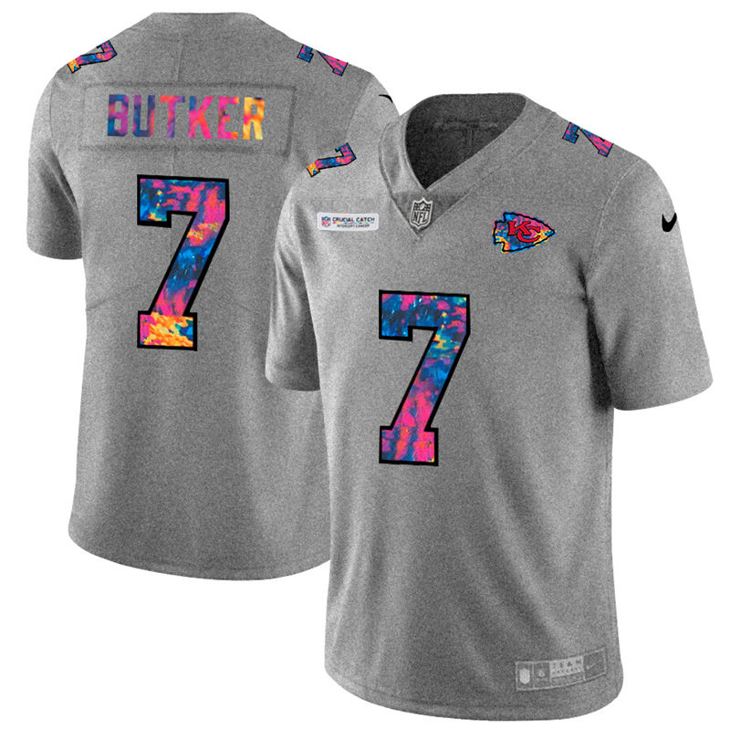 NFL Kansas City Chiefs #7 Harrison Butker Men Nike MultiColor 2020  Crucial Catch  Jersey Grey